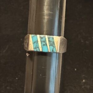 Vintage Turquoise Inlay Silver 925 Mexico  Ring